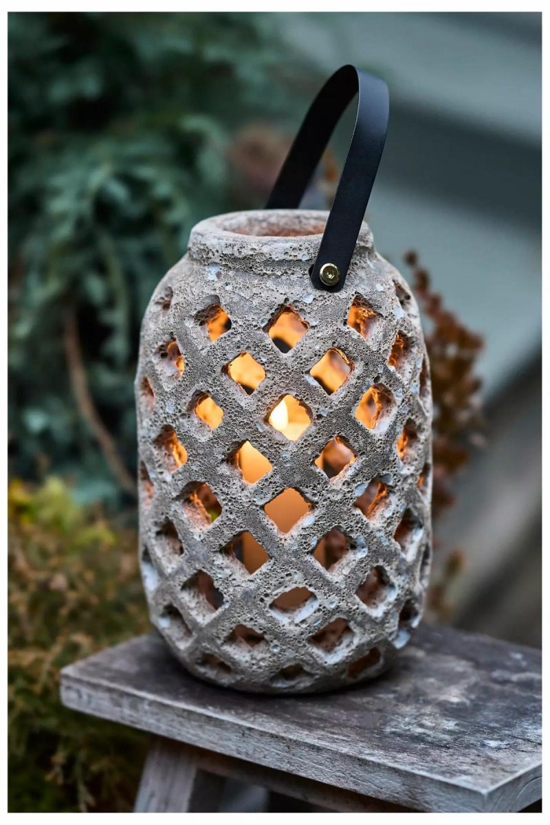 Outdoor Lighting | Weathered Lattice Stoneware Lantern Ivory Garden Ivory