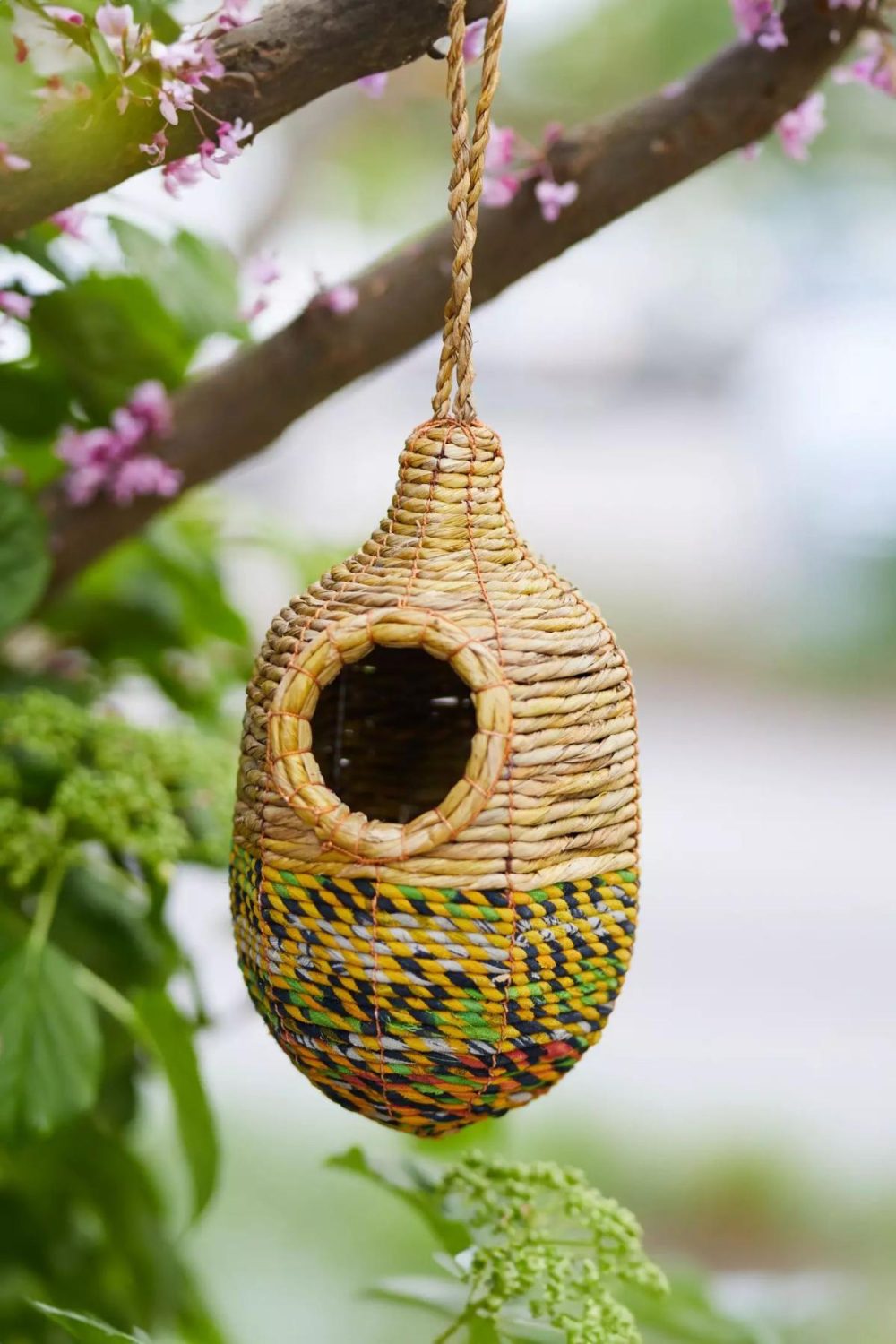 Garden Accents | Recycled Sari Fabric + Seagrass Bird House, Oval Assorted Garden Assorted