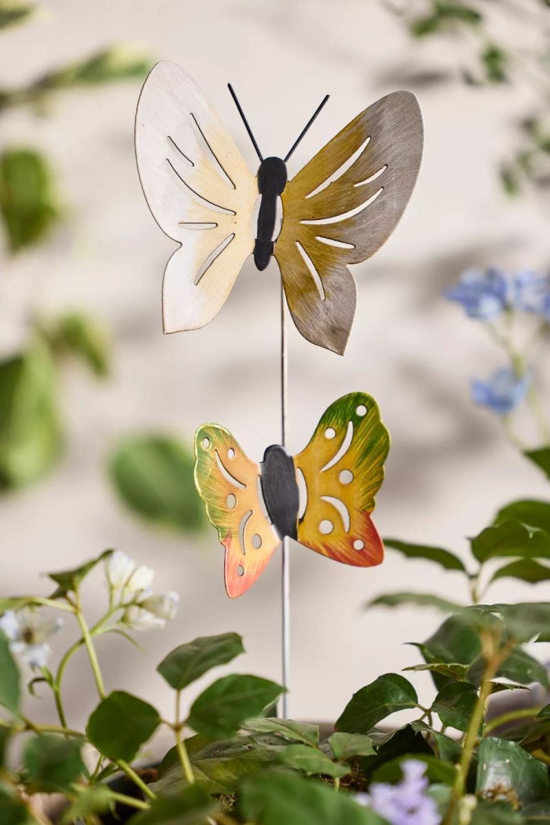 Garden Tools | Butterfly Duo Iron Stake Yellow Garden Garden Accents