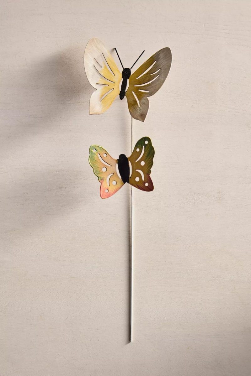 Garden Tools | Butterfly Duo Iron Stake Yellow Garden Garden Accents