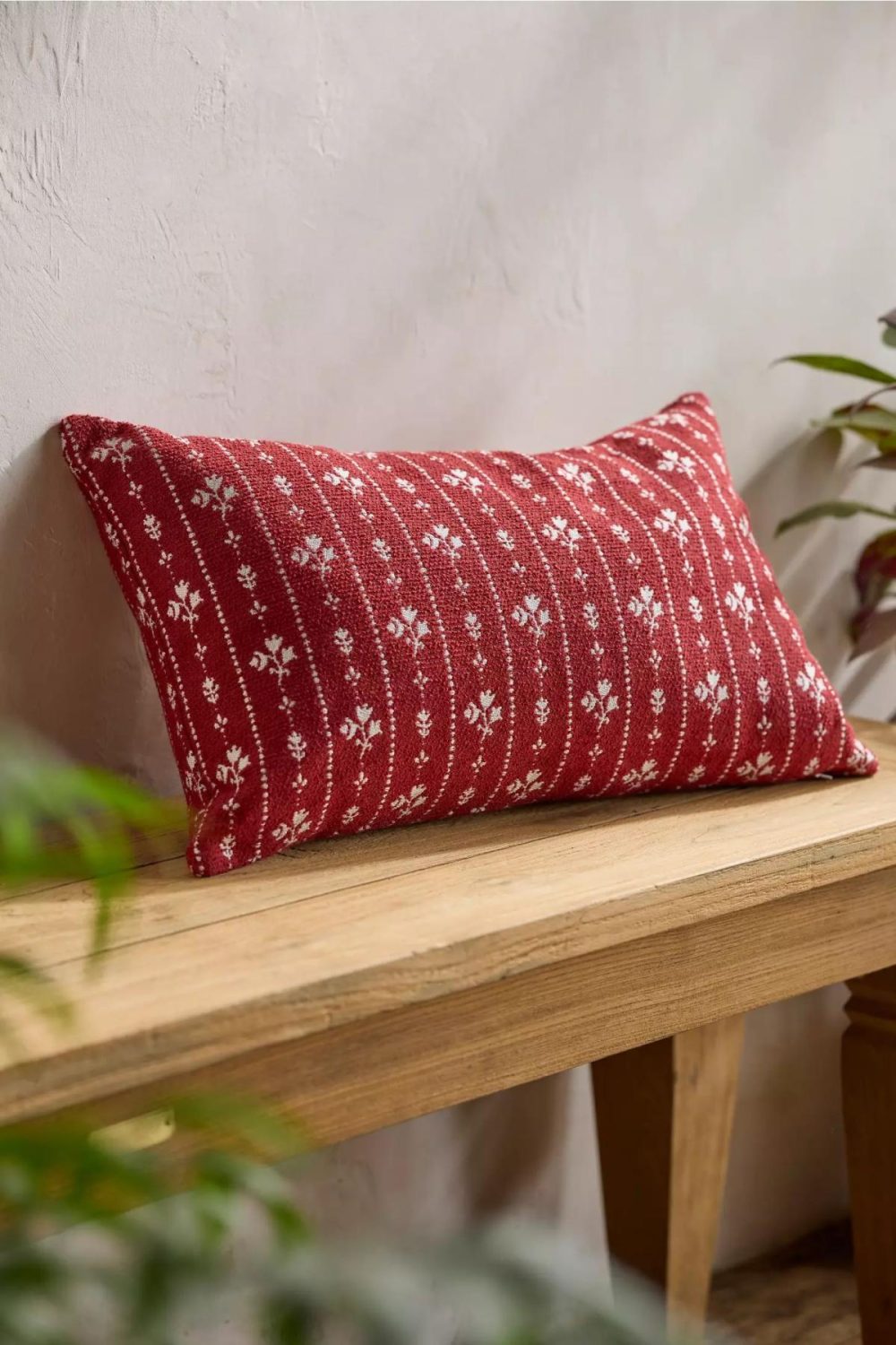 Outdoor Décor | Floral Stripe Outdoor Pillow, Red Red Garden Outdoor Décor