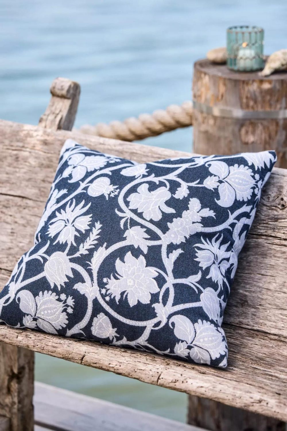 Outdoor Décor | Floral Vine Outdoor Pillow Denim Dark Garden Denim Dark