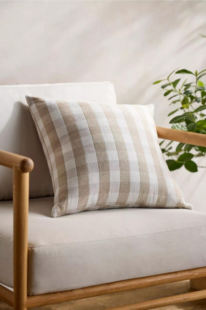 Outdoor Décor | Gingham Outdoor Pillow, Neutral Neutral Garden Neutral