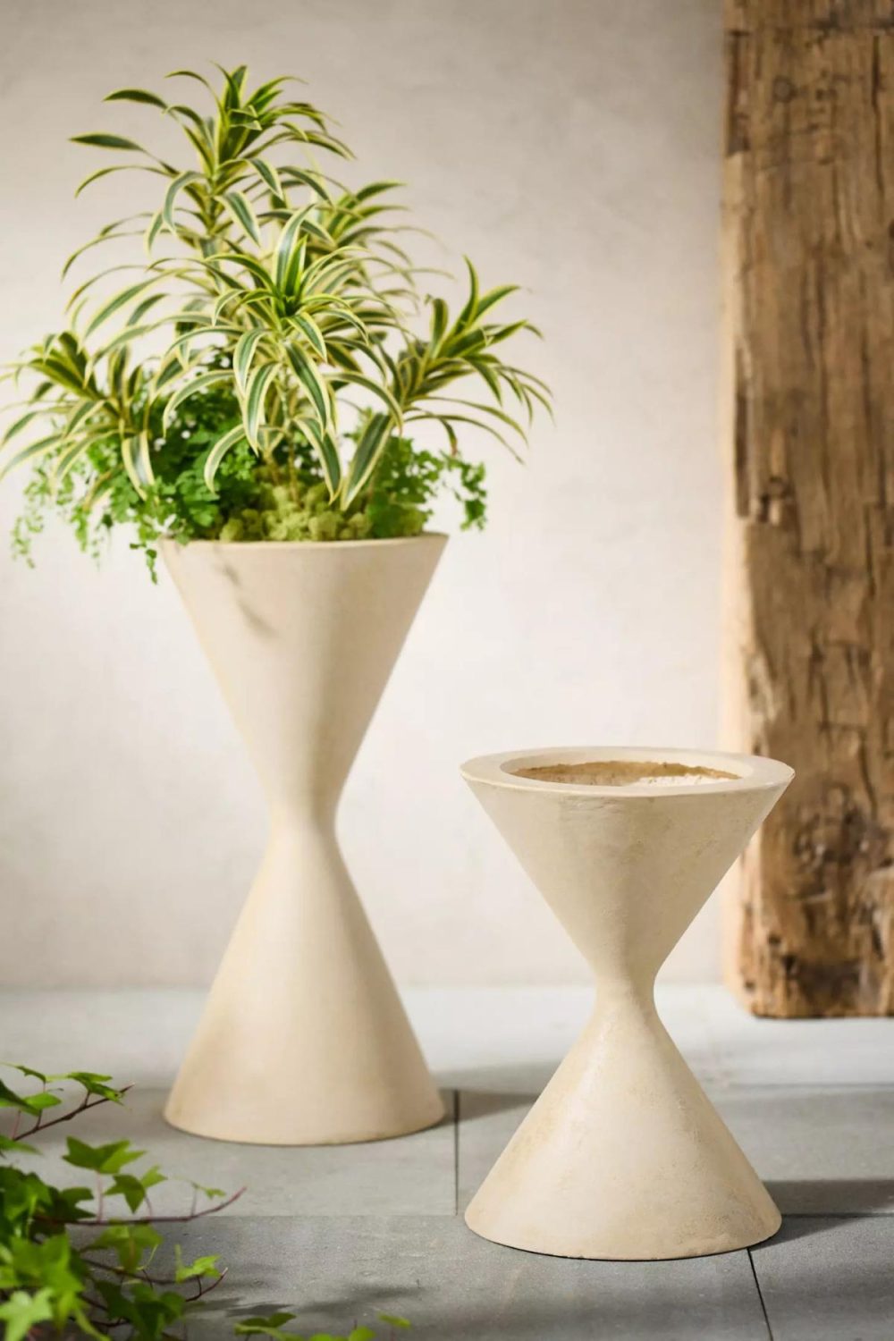 Outdoor Décor | Hourglass Cast Stone Planter White Garden Outdoor Décor