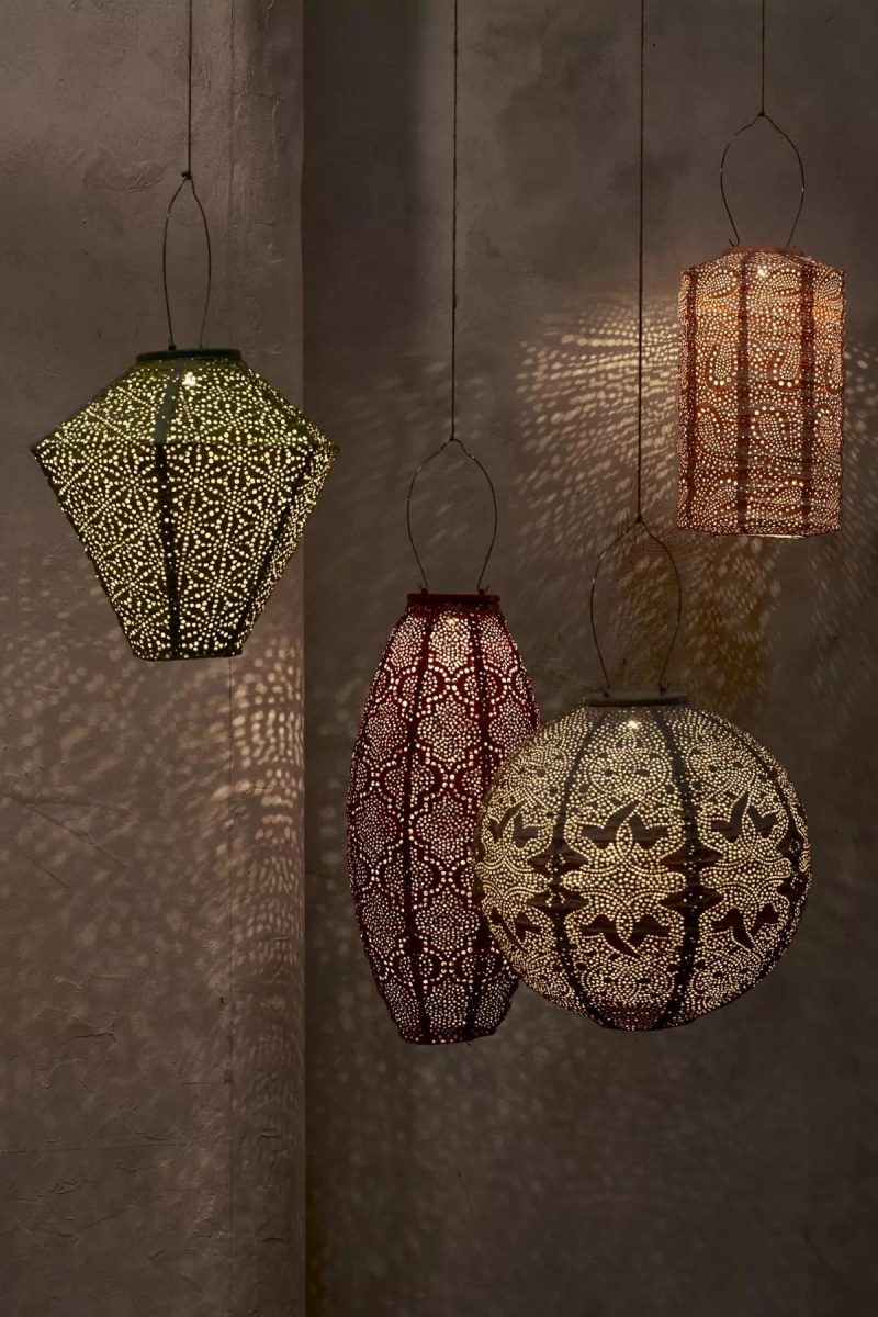 Outdoor Lighting | Floral Lace Battery Lantern, Diamond Holly Garden Holly