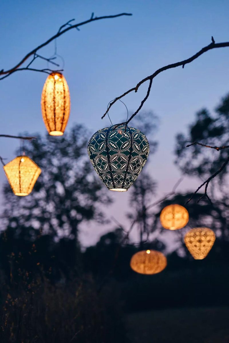 Outdoor Lighting | Floral Lace Battery Lantern, Diamond Holly Garden Holly