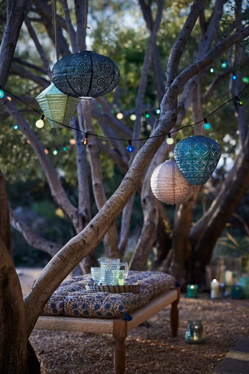 Outdoor Lighting | Floral Lace Battery Lantern, Oval Green Garden Outdoor Lighting