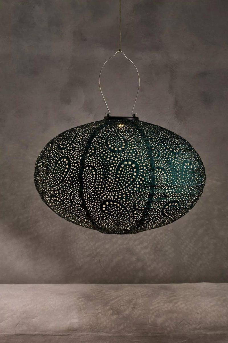 Outdoor Lighting | Floral Lace Battery Lantern, Oval Green Garden Outdoor Lighting