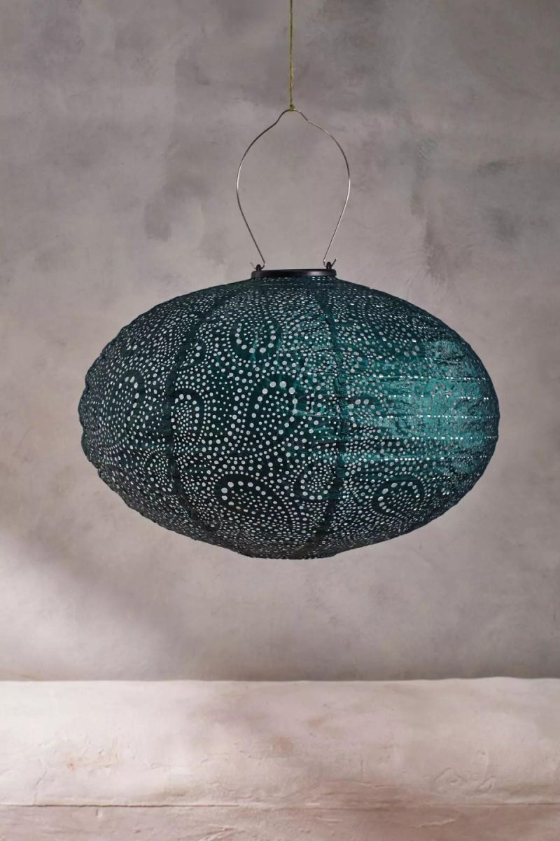 Outdoor Lighting | Floral Lace Battery Lantern, Oval Green Garden Outdoor Lighting