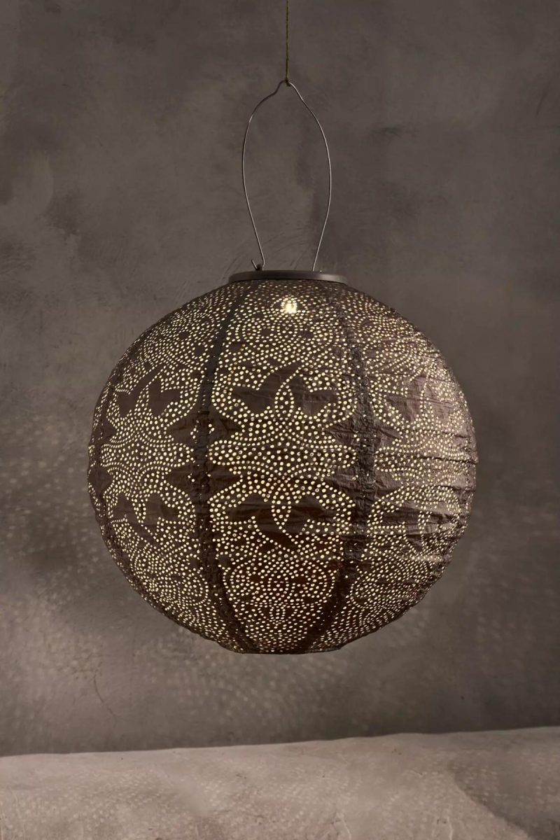 Outdoor Lighting | Floral Lace Battery Lantern, Round Brown Garden Brown