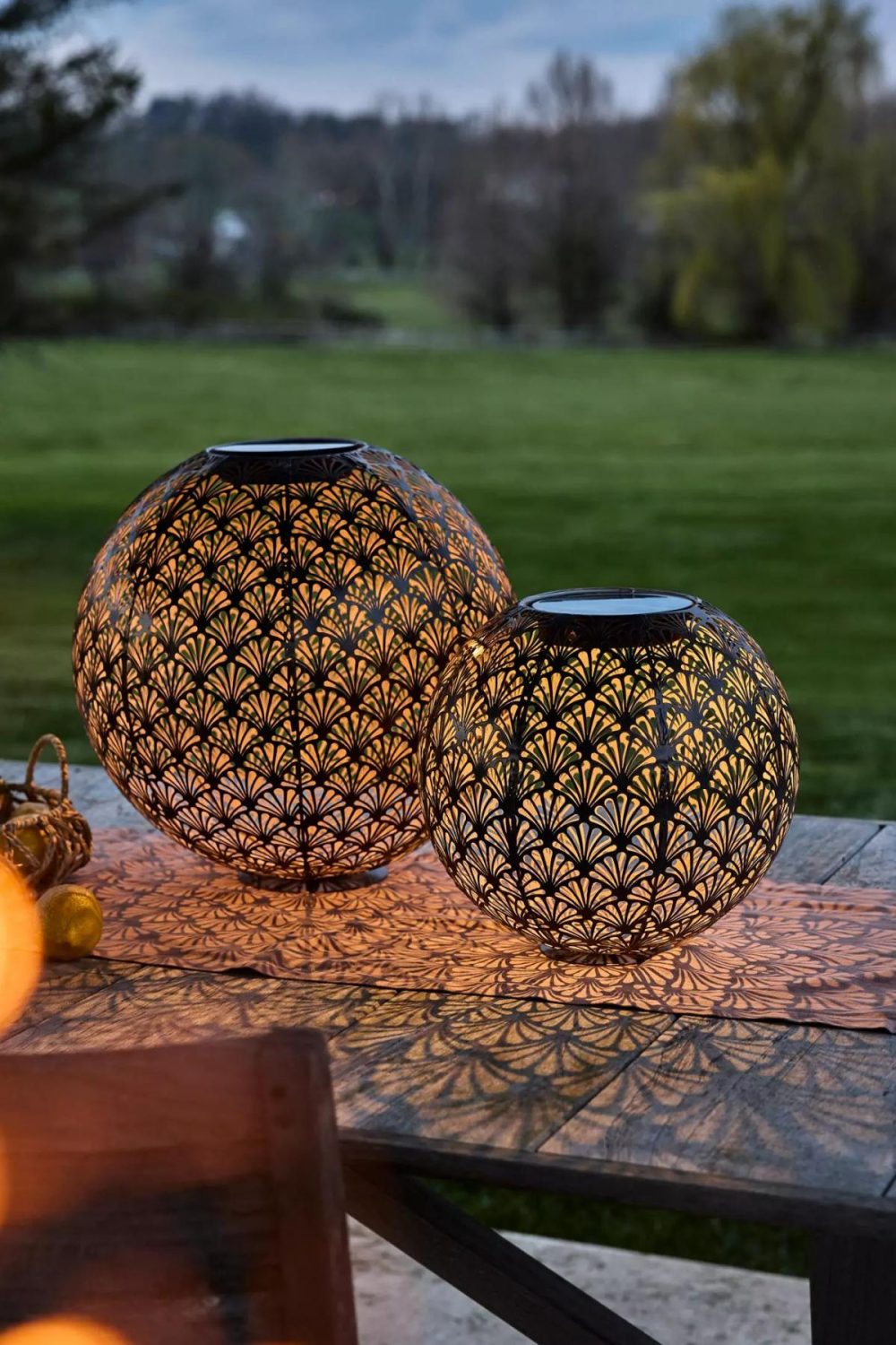 Outdoor Lighting | Perforated Fans Metal Solar Lantern Slate Garden Outdoor Lighting