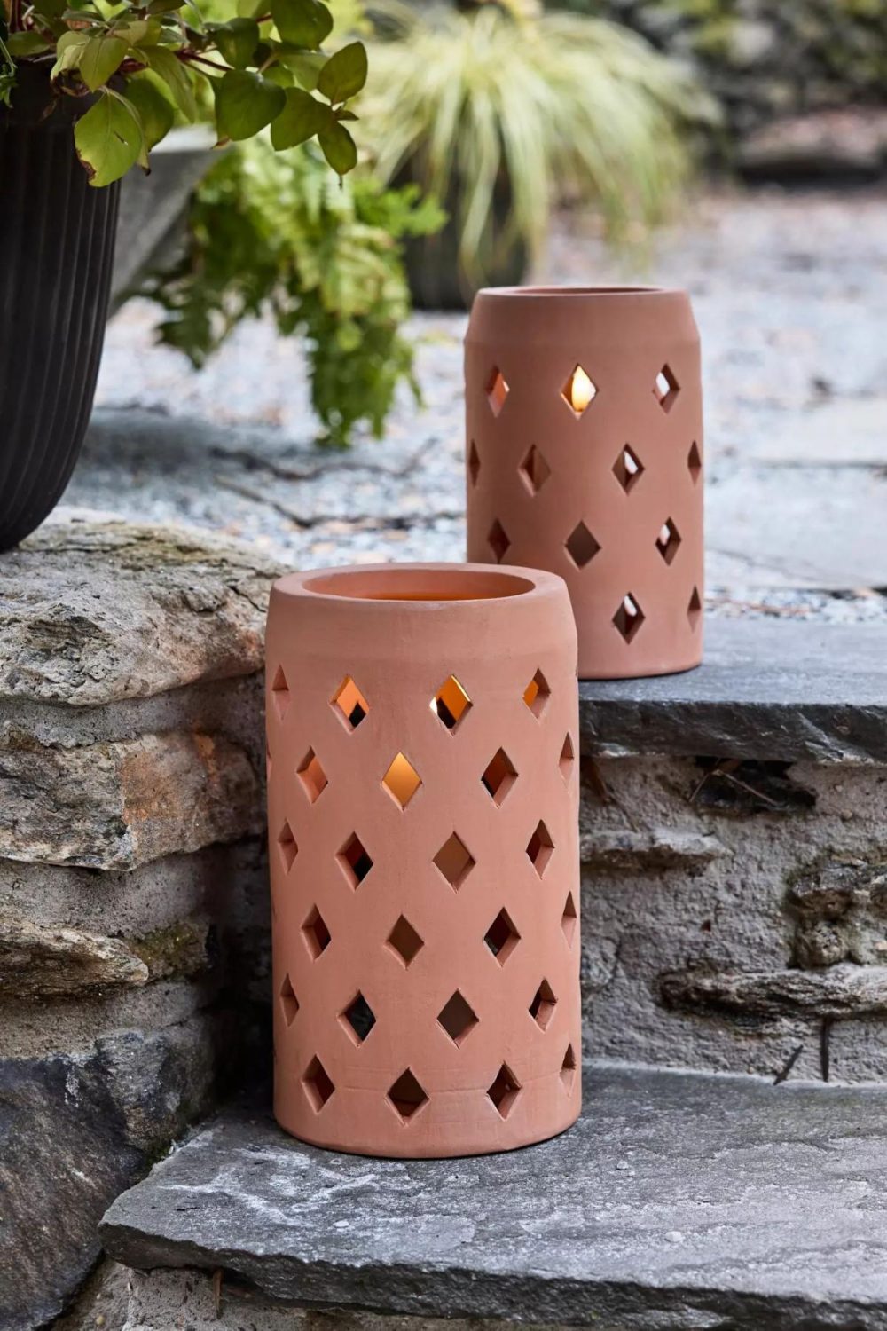 Outdoor Lighting | Punched Terracotta Lantern Medium Orange Garden Medium Orange