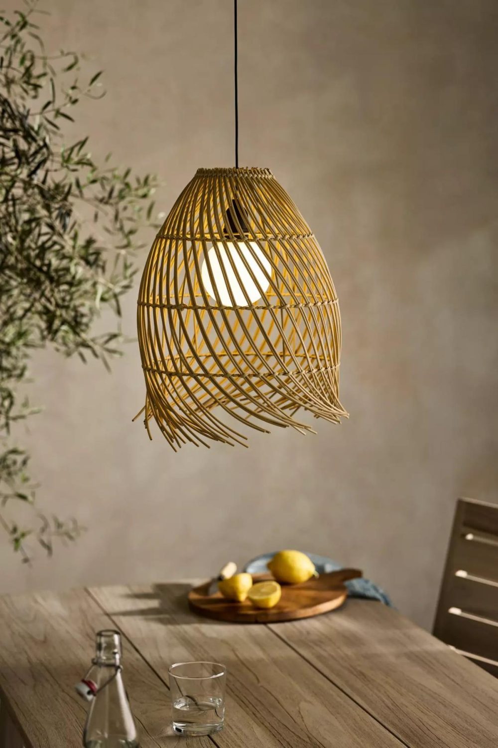 Outdoor Lighting | Solar Raw Edge Wicker Outdoor Pendant Light Neutral Garden Neutral