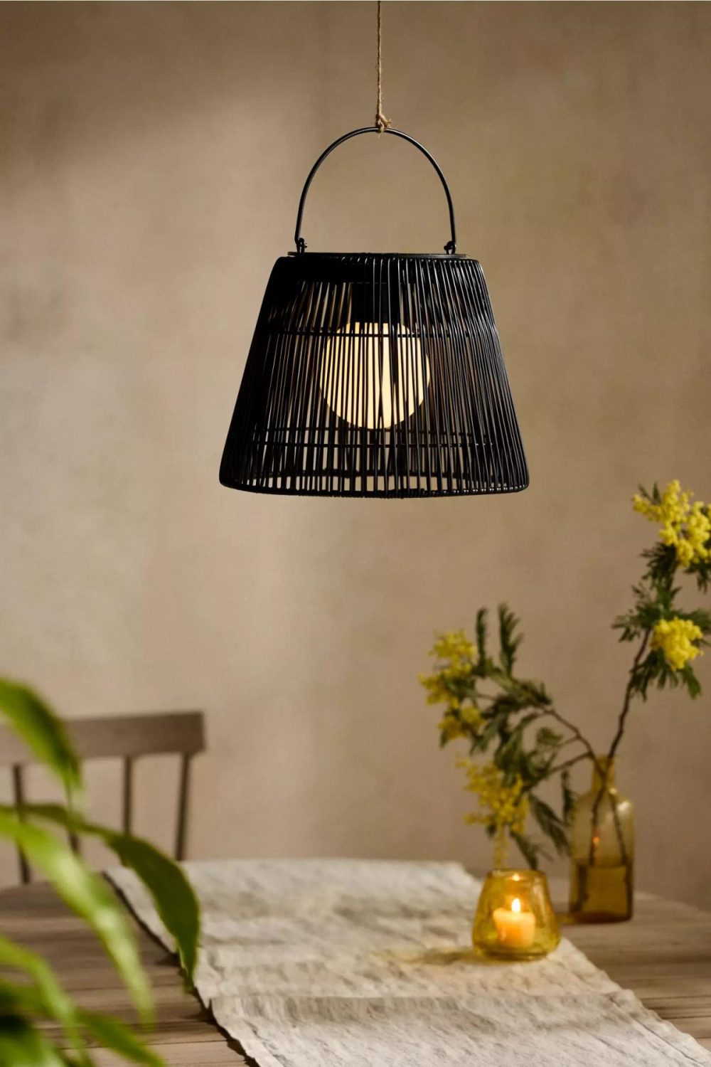 Outdoor Lighting | Solar Wicker Cone Outdoor Light Black Garden Black