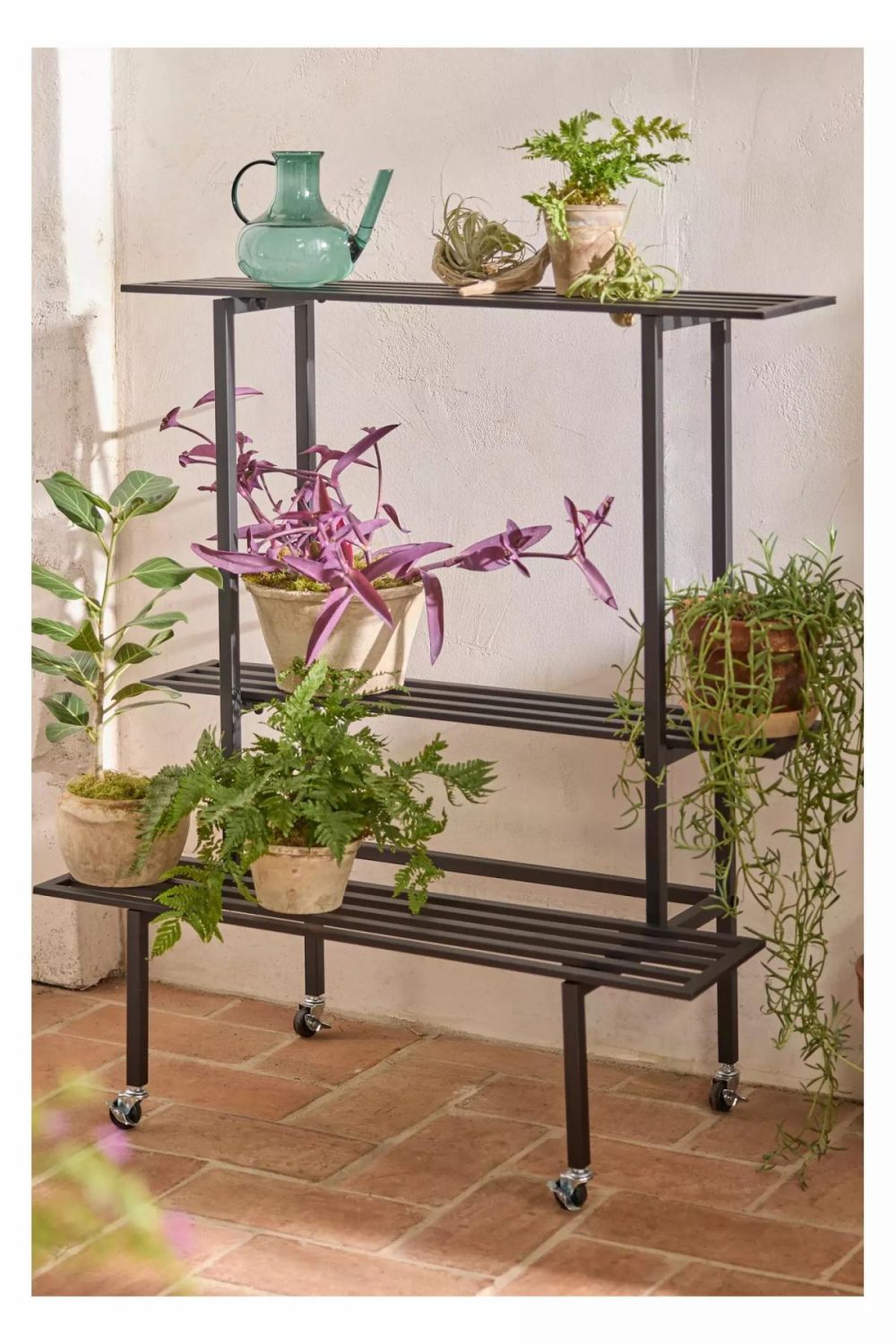 Planters | 3-Tier Rolling Iron Plant Stand Black Garden Black