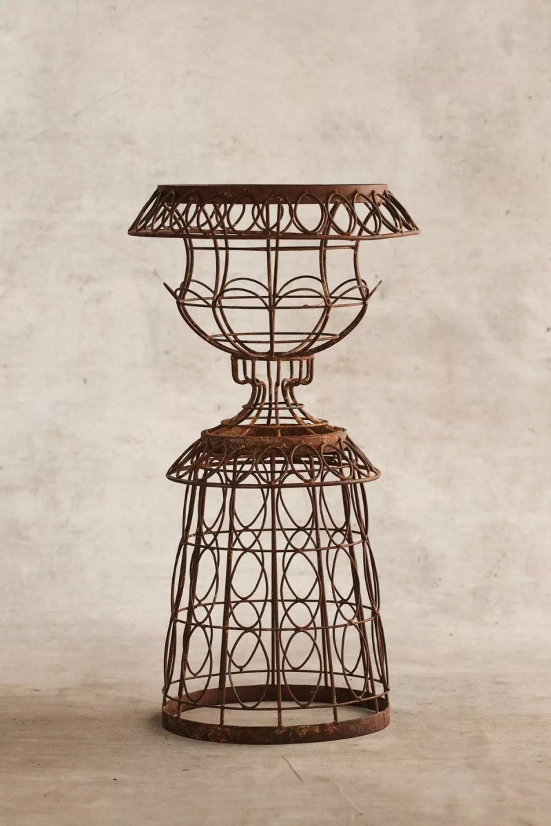 Planters | Aged Iron Wire Pedestal Urn Natural Garden Natural