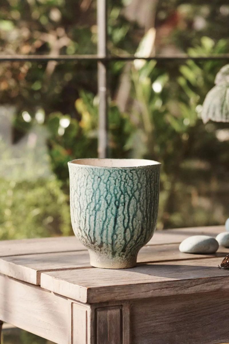 Planters | Drippy Ceramic Tulip Planter, 6 Green Garden Planters