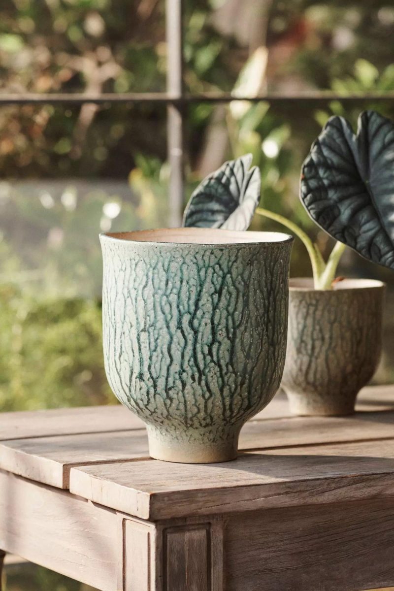 Planters | Drippy Ceramic Tulip Planter, 7 Green Garden Planters