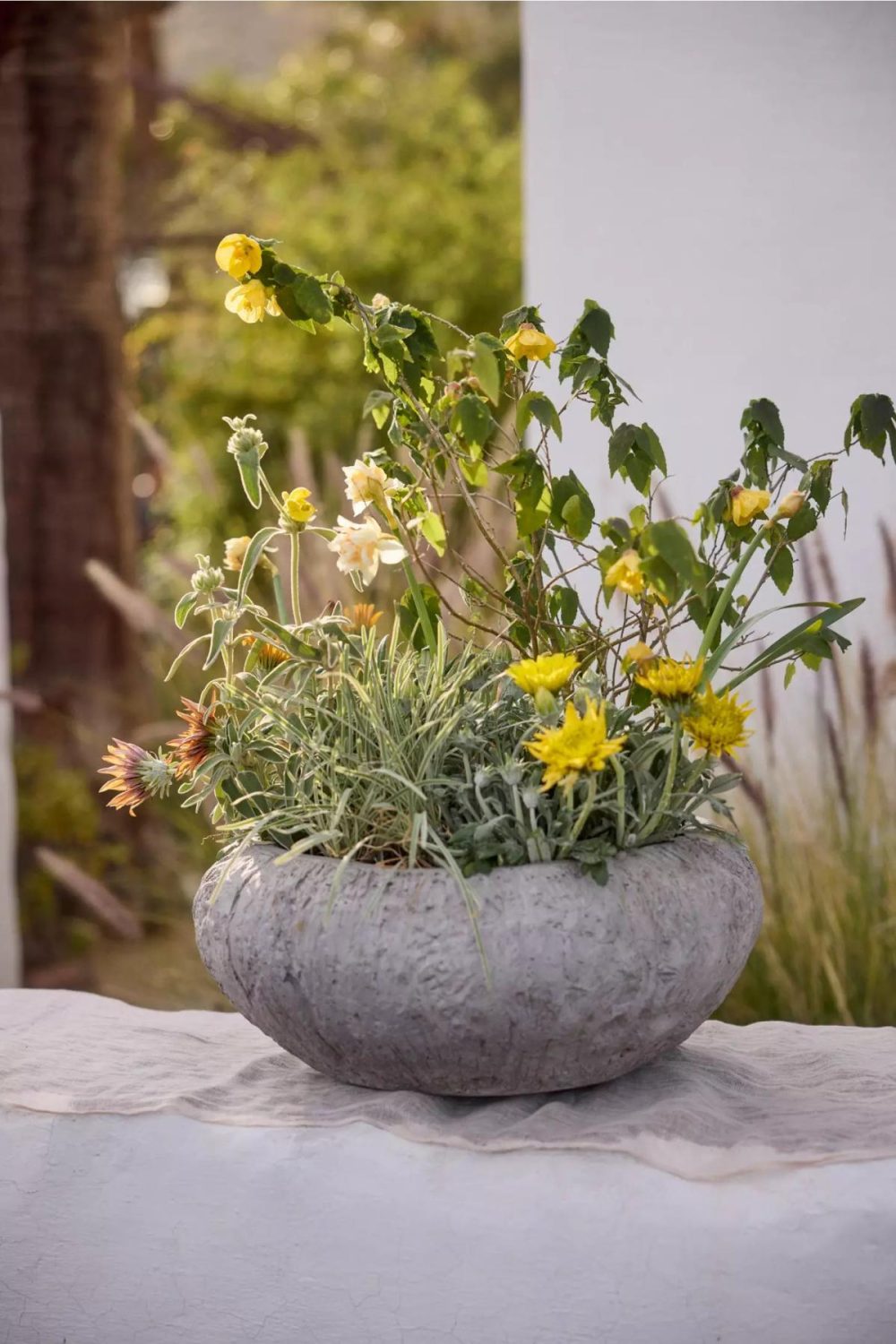 Planters | Fiber Concrete Shoulder Bowl Planter Grey Garden Grey