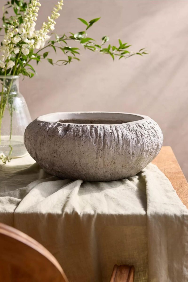 Planters | Fiber Concrete Shoulder Bowl Planter Grey Garden Grey