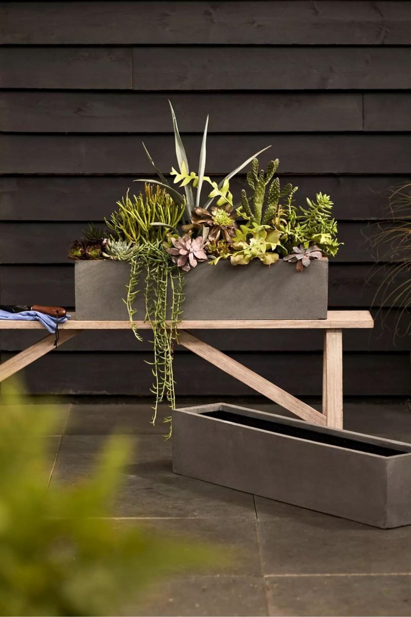 Planters | Fiber Trough Planter, Small Grey Garden Grey