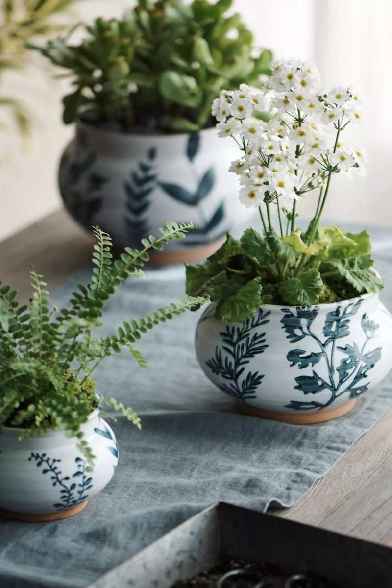 Planters | Indigo Floral Low Jar Planter A/S Garden A/S