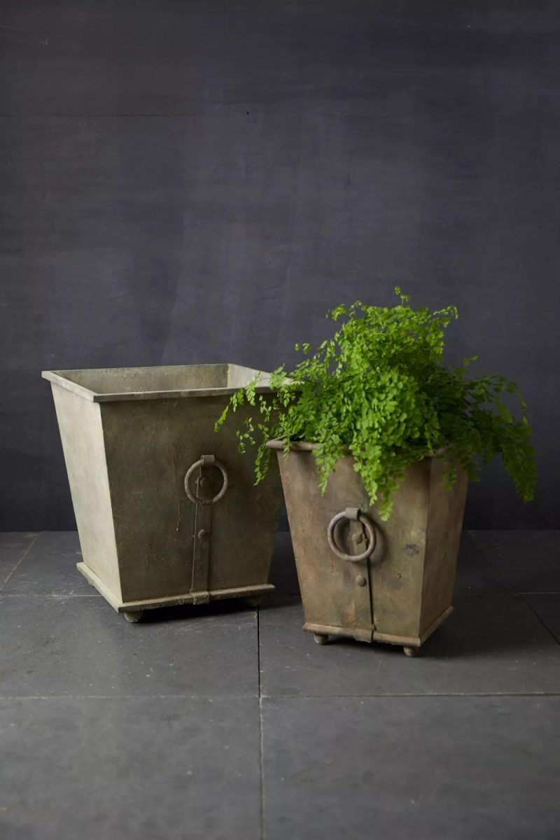 Planters | Ring Handle Iron Taper Planter, 15 Green Garden Outdoor Décor