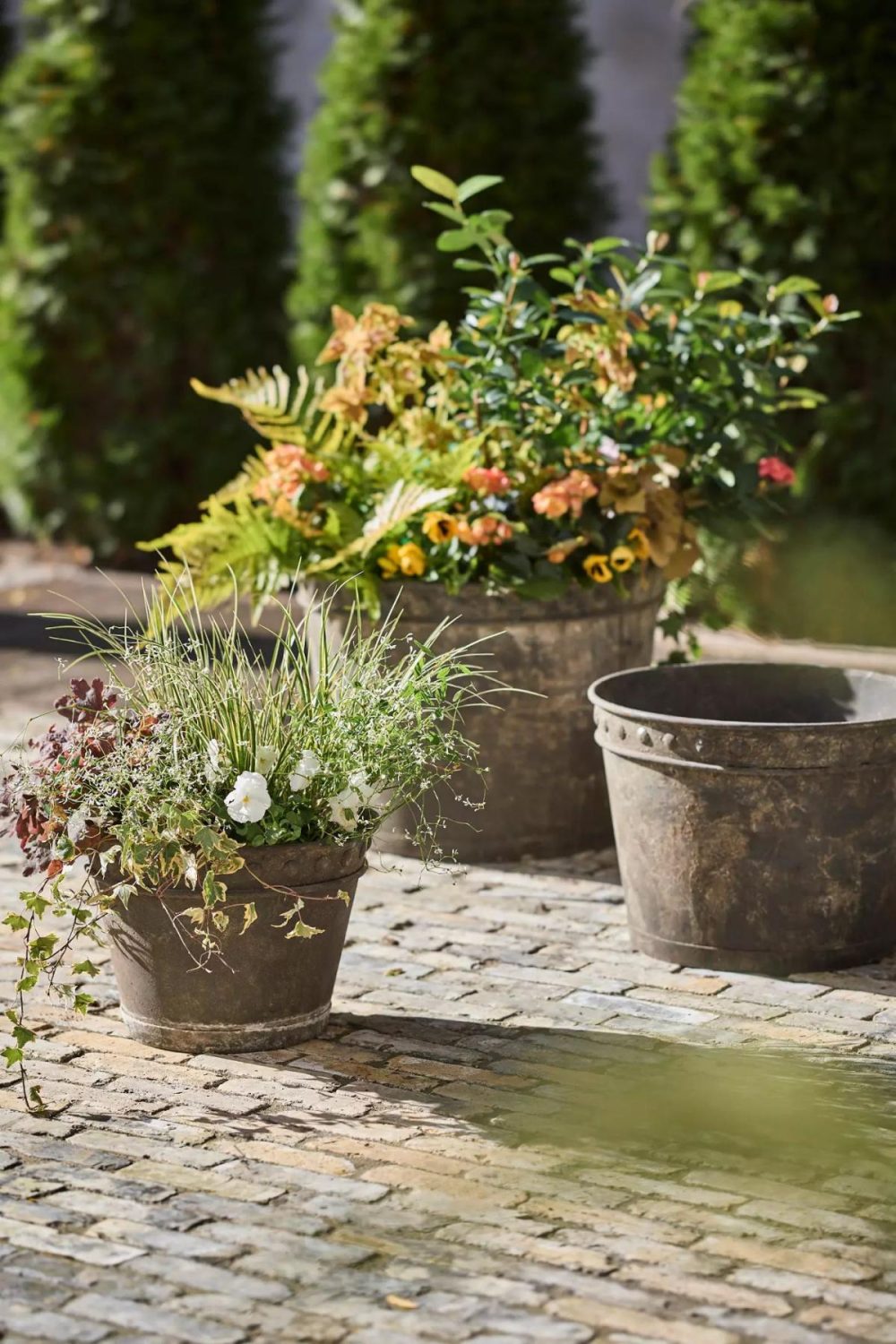 Planters | Rivet Rim Galvanized Taper Planter Green Garden Outdoor Décor