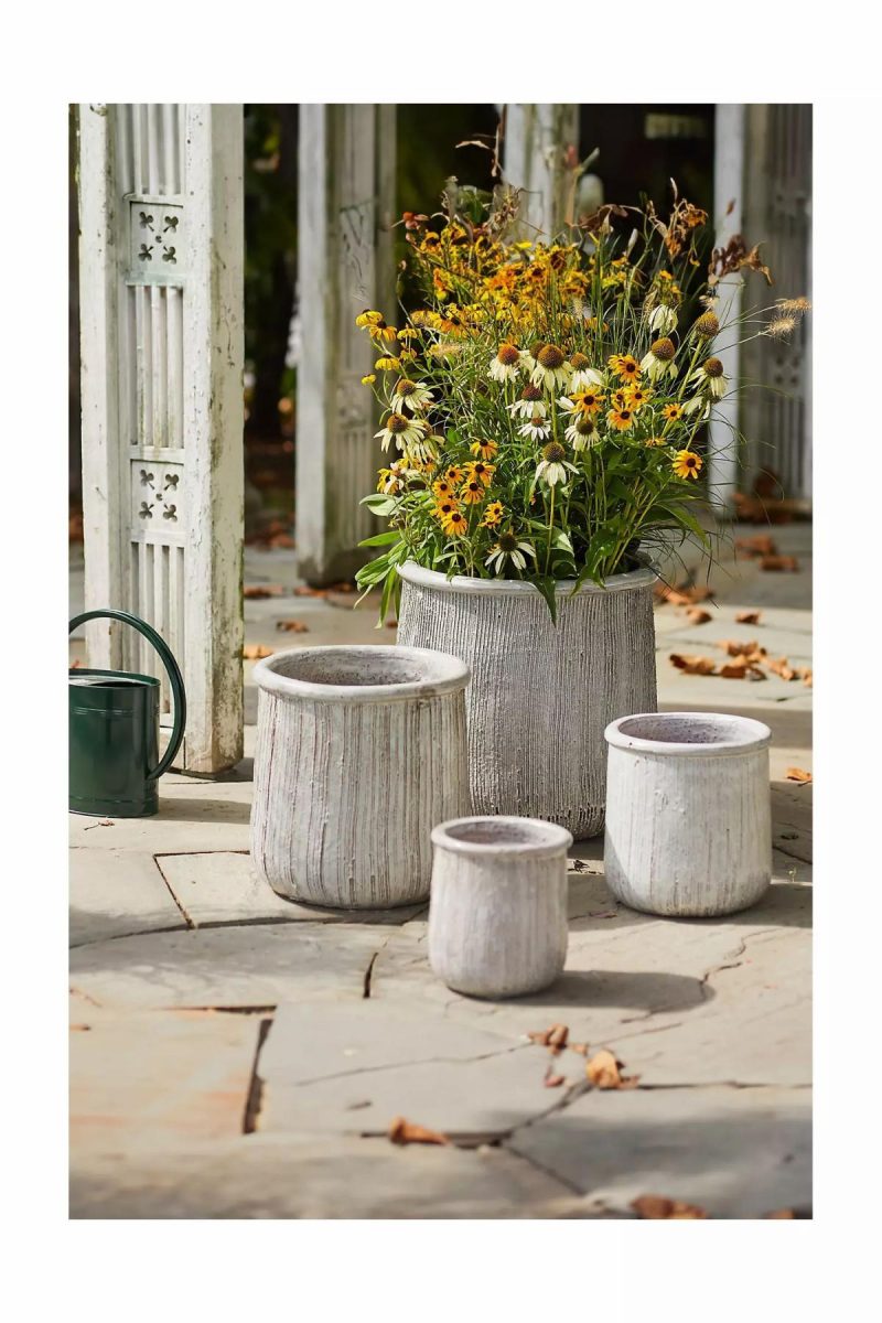 Planters | Roll Top Ceramic Planter, 9 White Garden Outdoor Décor