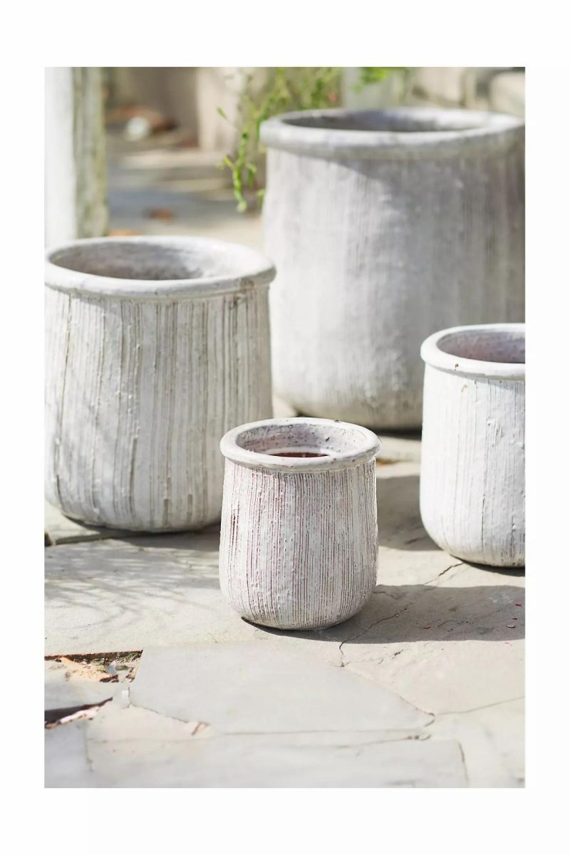 Planters | Roll Top Ceramic Planter, 9 White Garden Outdoor Décor