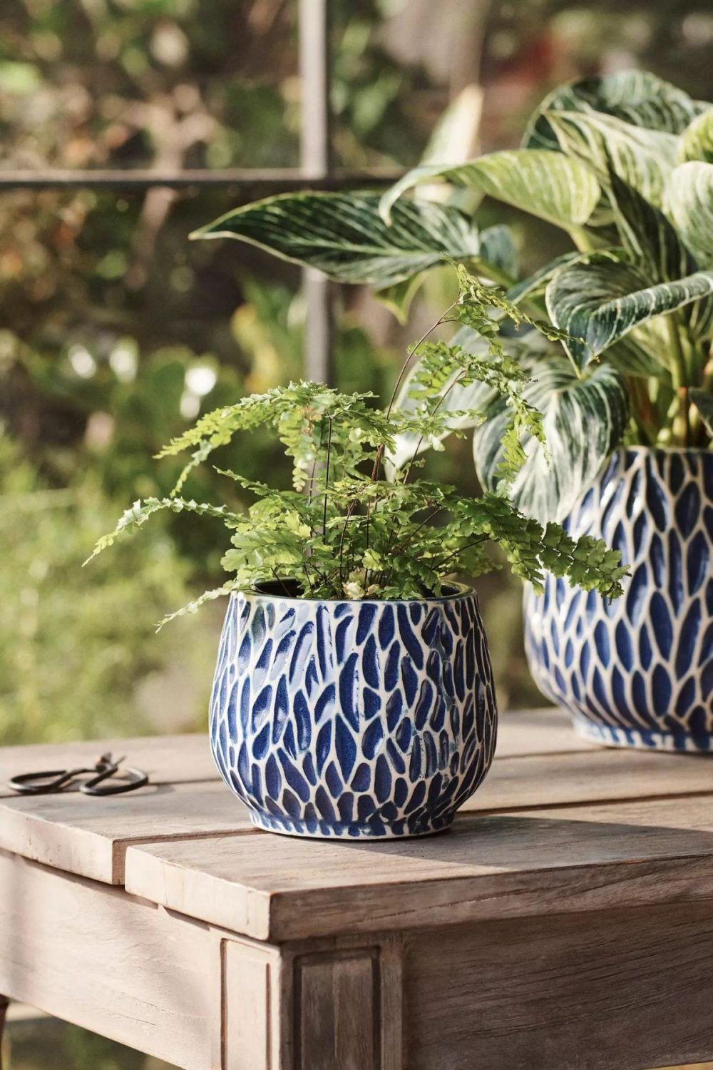 Planters | White Ridges Ceramic Planter, 4 Blue Garden Blue