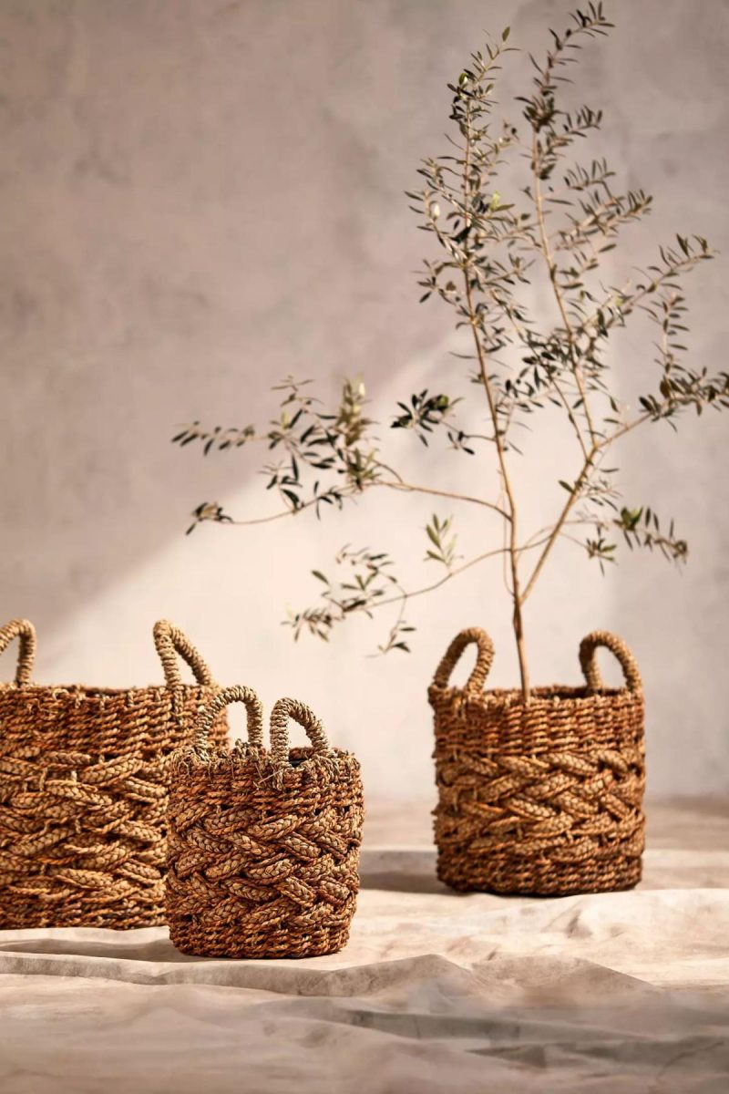 Planters | Woven Braided Handled Planter, 16 Natural Garden Natural