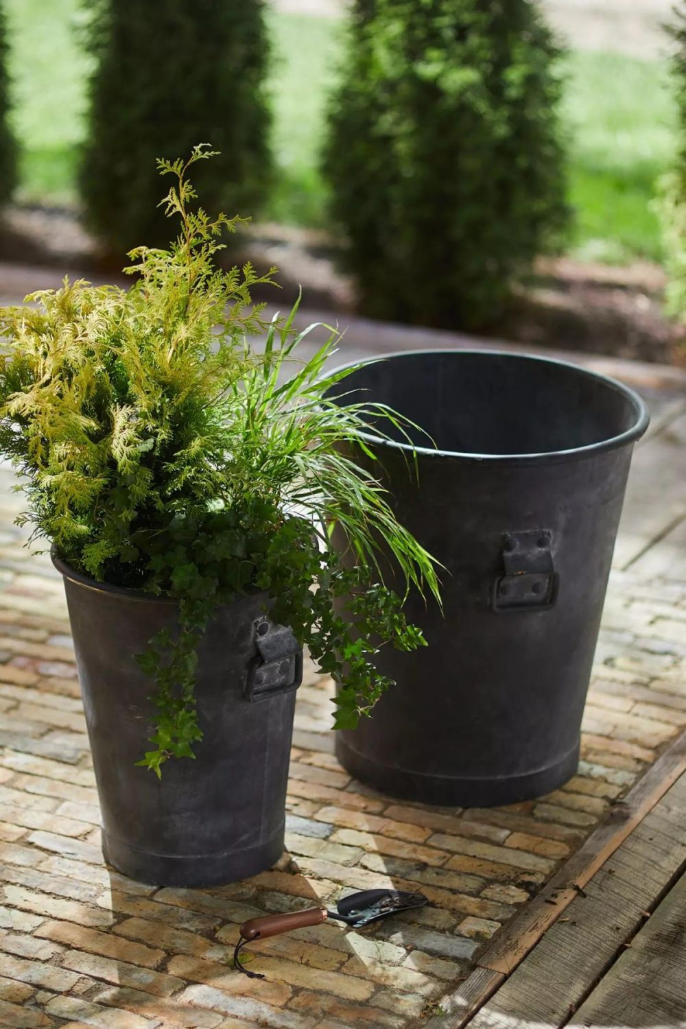 Planters | Taper Ring Handle Galvanized Planter, 22 Grey Garden Grey